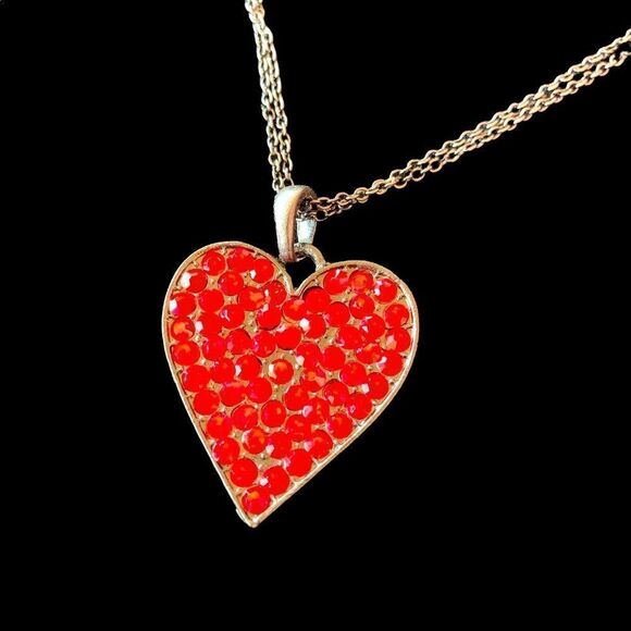 Red faceted crystal pave Japanned Heart necklace - Picture 1 of 5